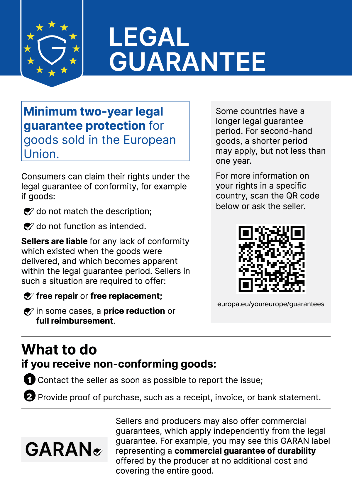 Gewährleistungslabel / Legal Guarantee Notice